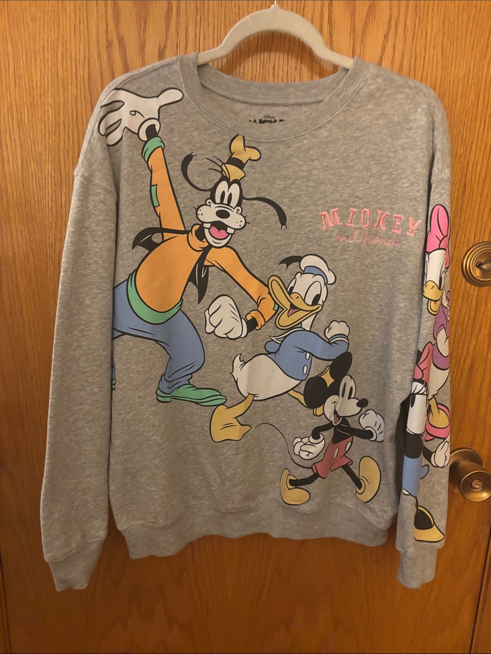 Disney Gray Crewneck Sweatshirt with Mickey, Donald, Goofy & Daisy
